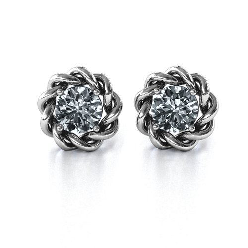 Twisted Stud Solitaire Earrings – Sterling Silver with Diamond