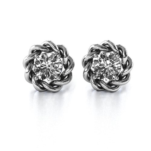 Twisted Stud Solitaire Earrings – Sterling Silver with Lab Diamond