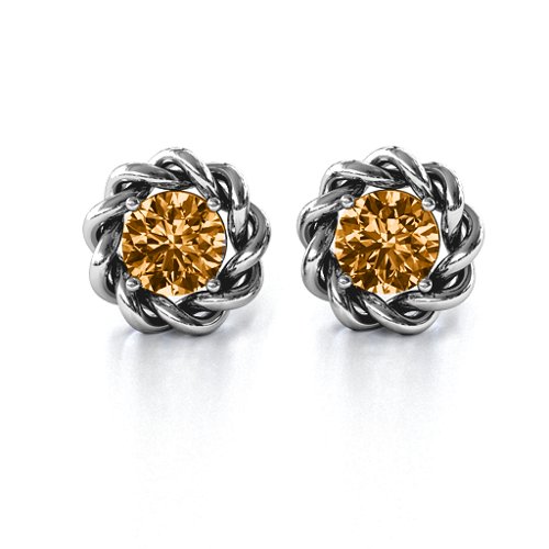 Twisted Stud Solitaire Earrings – Sterling Silver with Citrine