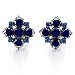Glittering Multi Stone Earrings in 925 Sterling Silver with Blue Sapphire and Fancy Blue Premium Zirconia