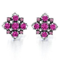 Glittering Multi Stone Earrings in 925 Sterling Silver with Pink Tourmaline and Fancy Pink Premium Zirconia