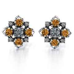 Glittering Multi Stone Earrings – 10K Yellow Gold with Cubic Zirconia, Citrine, and White Premium Zirconia