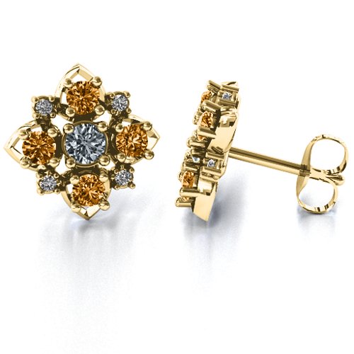Glittering Multi Stone Earrings – 10K Yellow Gold with Cubic Zirconia, Citrine, and White Premium Zirconia