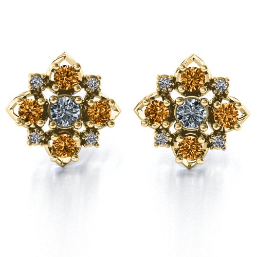 Glittering Multi Stone Earrings – 10K Yellow Gold with Cubic Zirconia, Citrine, and White Premium Zirconia