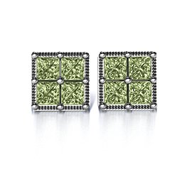 Vintage Princess Cut Stud Earrings in 925 Sterling Silver with Peridot