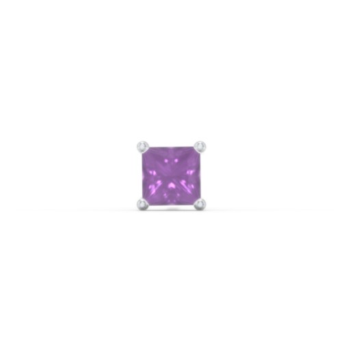 Princess Cut Birthstone Single Stud – Sterling Silver with Amethyst