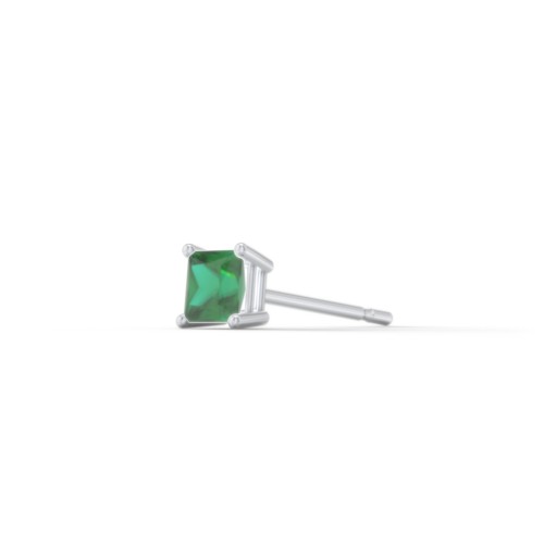 Princess Cut Birthstone Single Stud – Sterling Silver with Emerald