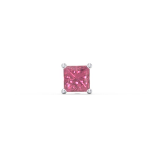 Princess Cut Birthstone Single Stud – Sterling Silver with Pink Tourmaline