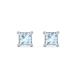 Princess Cut Stud Earrings in 925 Sterling Silver with Aquamarine