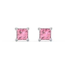 Princess Cut Stud Earrings in 925 Sterling Silver with Pink Tourmaline