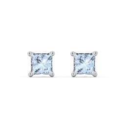 Princess Cut Stud Earrings in 925 Sterling Silver with Aquamarine