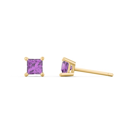 Princess Cut Stud Earrings – 10K Yellow Gold with Amethyst