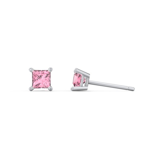 Princess Cut Stud Earrings – Sterling Silver with Pink Tourmaline