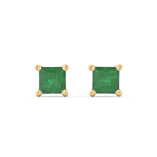 Princess Cut Stud Earrings – 10K Yellow Gold with Emerald