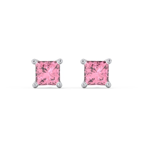 Princess Cut Stud Earrings – Sterling Silver with Pink Tourmaline