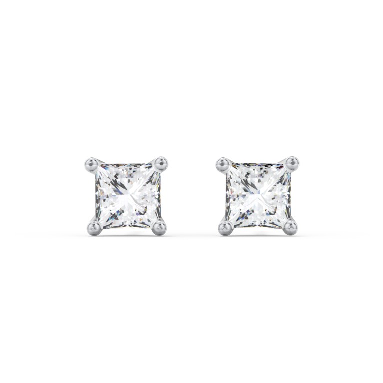 Sterling Silver Princess Cut Stud Earrings with Cubic Zirconia Stones ...