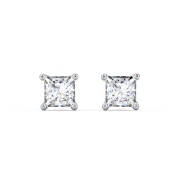 Princess Cut Stud Earrings in 925 Sterling Silver with Diamond
