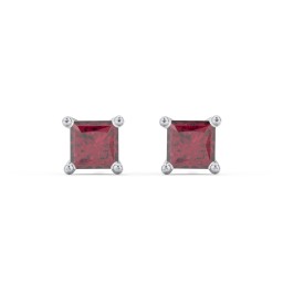 Princess Cut Stud Earrings in 925 Sterling Silver with Ruby