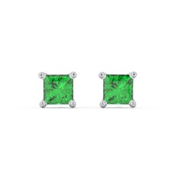 Princess Cut Stud Earrings in 925 Sterling Silver with Emerald