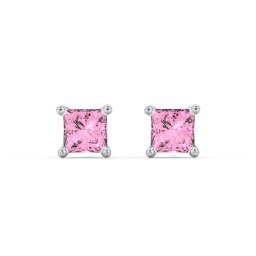Princess Cut Stud Earrings in 925 Sterling Silver with Pink Tourmaline