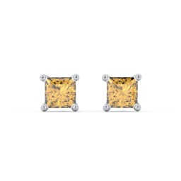 Princess Cut Stud Earrings in 925 Sterling Silver with Citrine