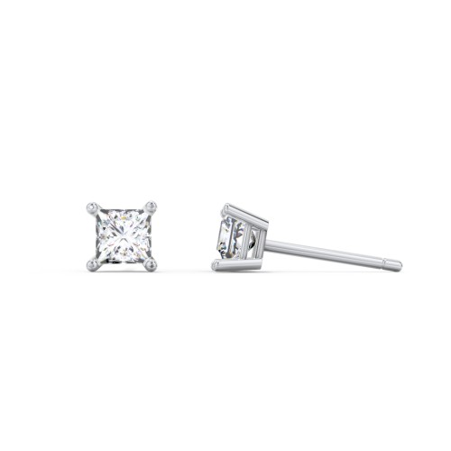 Princess Cut Stud Earrings – Sterling Silver with Lab Diamond
