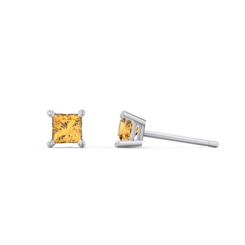 Princess Cut Stud Earrings – Sterling Silver with Citrine