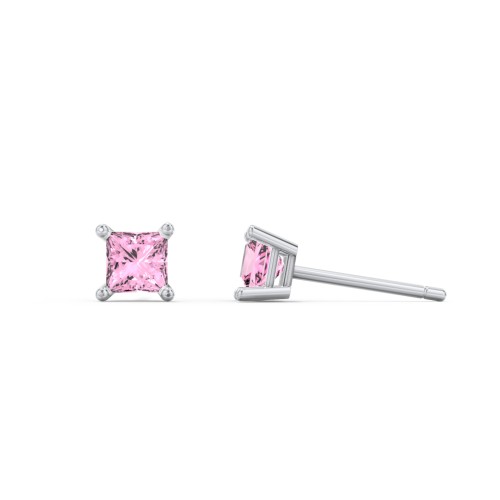 Princess Cut Stud Earrings – Sterling Silver with Pink Tourmaline