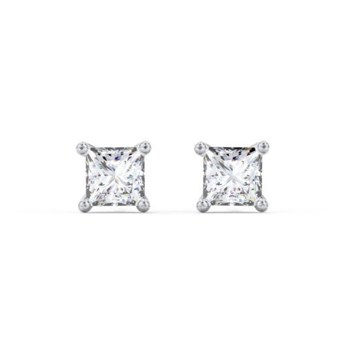 Princess Cut Stud Earrings – Sterling Silver with Diamond