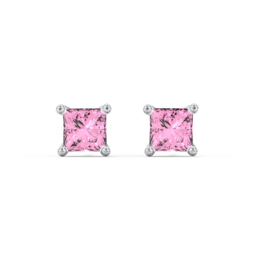 Princess Cut Stud Earrings – Sterling Silver with Pink Tourmaline