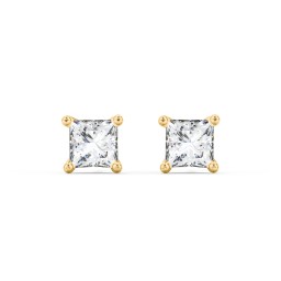 Princess Cut Stud Earrings in 10K Solid Yellow Gold with Cubic Zirconia