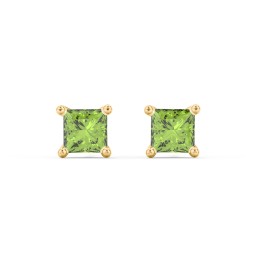 Princess Cut Stud Earrings in 10K Solid Yellow Gold with Peridot