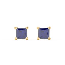 Princess Cut Stud Earrings in 10K Solid Yellow Gold with Blue Sapphire