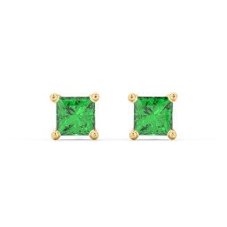 Princess Cut Stud Earrings in 10K Solid Yellow Gold with Emerald
