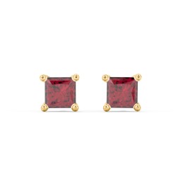 Princess Cut Stud Earrings in 10K Solid Yellow Gold with Ruby