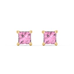 Princess Cut Stud Earrings in 10K Solid Yellow Gold with Pink Tourmaline