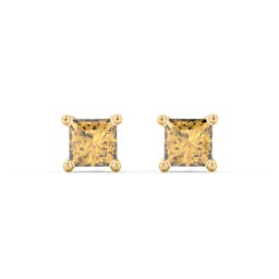Princess Cut Stud Earrings in 10K Solid Yellow Gold with Citrine