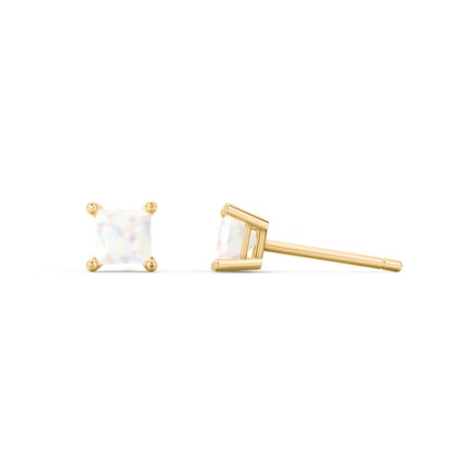 Princess Cut Stud Earrings – 10K Yellow Gold with Opal