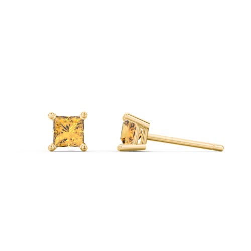 Princess Cut Stud Earrings – 10K Yellow Gold with Citrine