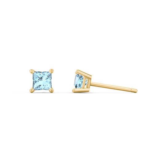 Princess Cut Stud Earrings – 10K Yellow Gold with Blue Topaz