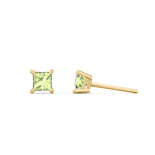 Princess Cut Stud Earrings – 10K Yellow Gold with Peridot