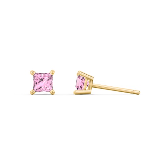 Princess Cut Stud Earrings – 10K Yellow Gold with Pink Tourmaline