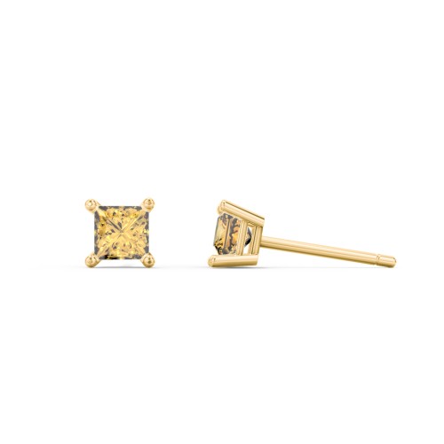 Princess Cut Stud Earrings – 10K Yellow Gold with Citrine