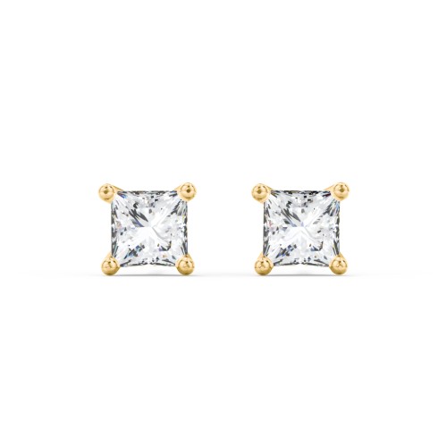Princess Cut Stud Earrings – 10K Yellow Gold with Cubic Zirconia