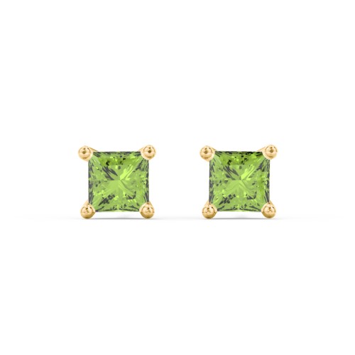 Princess Cut Stud Earrings – 10K Yellow Gold with Peridot