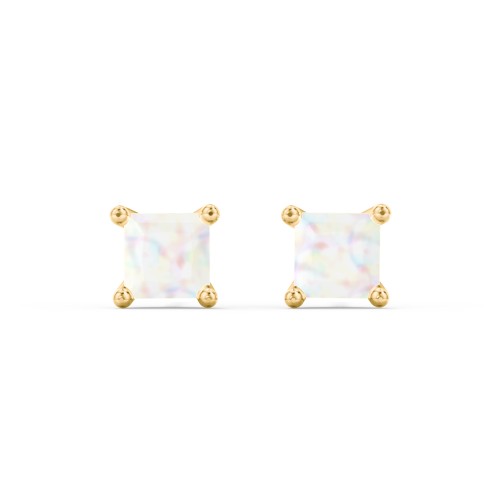 Princess Cut Stud Earrings – 10K Yellow Gold with Opal