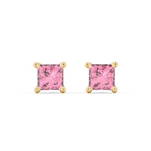 Princess Cut Stud Earrings – 10K Yellow Gold with Pink Tourmaline