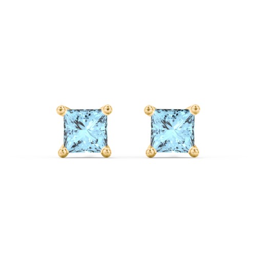Princess Cut Stud Earrings – 10K Yellow Gold with Blue Topaz