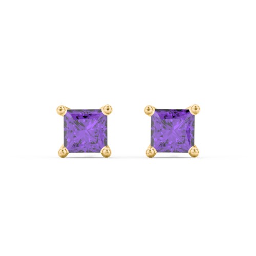 Princess Cut Stud Earrings – 10K Yellow Gold with Amethyst