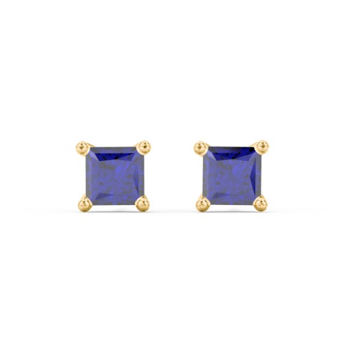 Princess Cut Stud Earrings – 10K Yellow Gold with Blue Sapphire